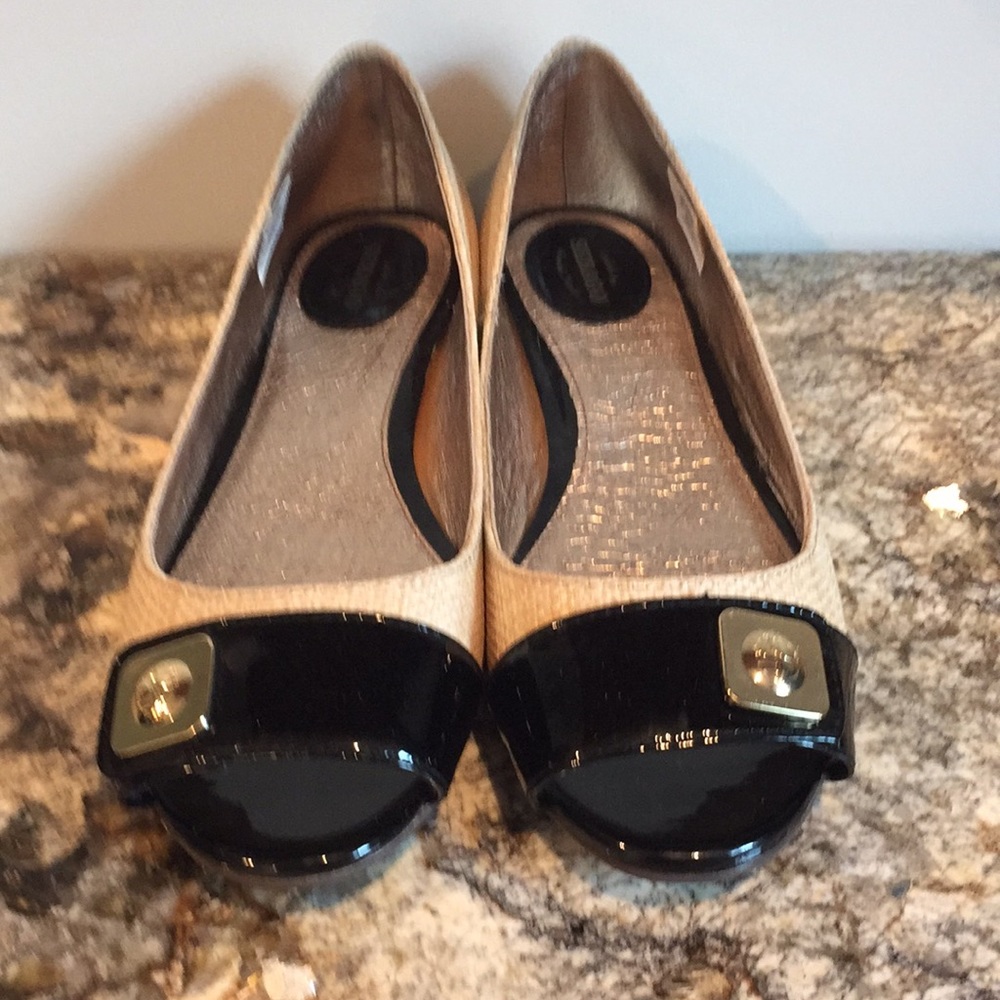 NEW Sebago Black Tan Peep toe Flats - 9.5